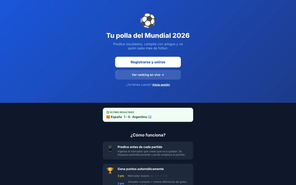 Prediction pool web app home screen
